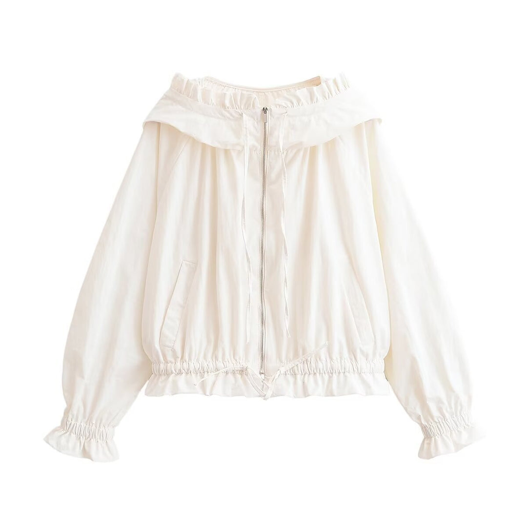 Damen lockere Windjacke mit Raffung und praktischen Taschen Drune