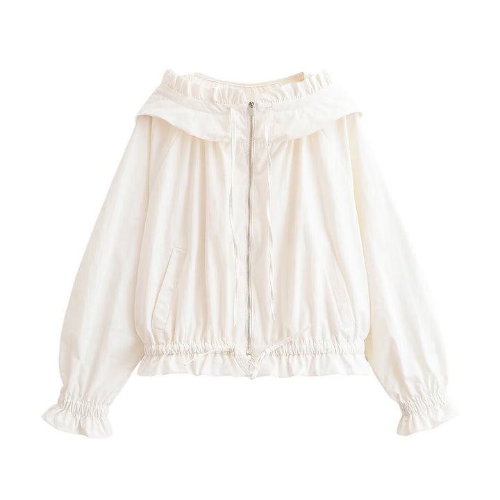 Damen lockere Windjacke mit Raffung und praktischen Taschen Drune