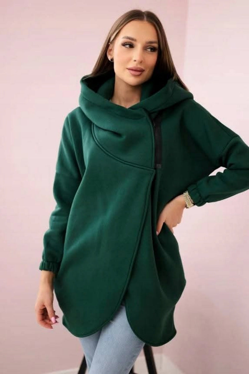 Drune | Asymmetrische Reißverschluss Kapuzenfleece Sweatjacke