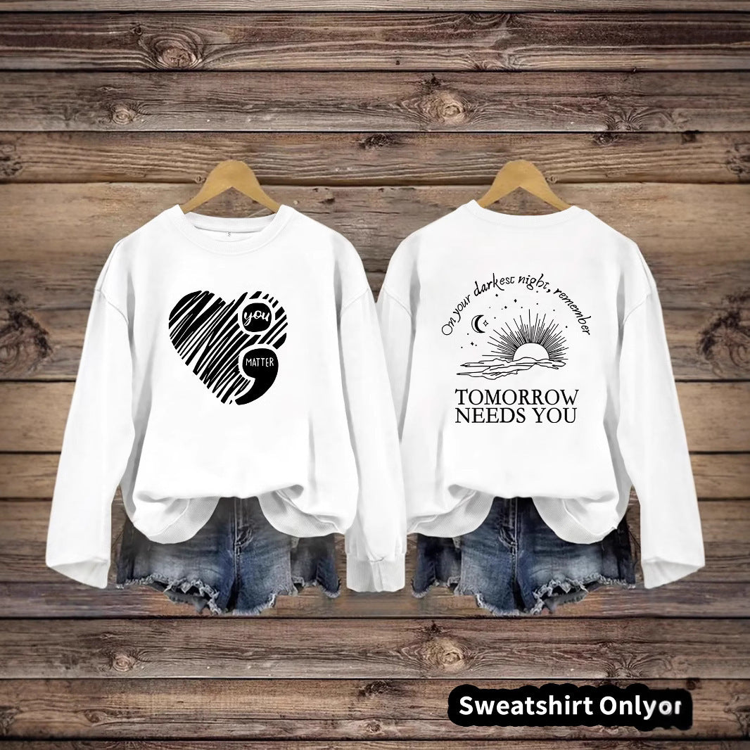 Damen Sweatshirt mit inspirierendem Aufdruck und grossem Herzmotiv Drune