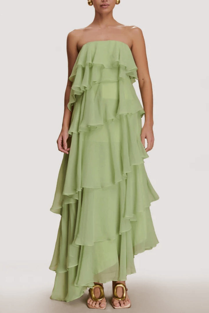 Damen Langes Rüschensommerkleid mit gerafften Details Drune
