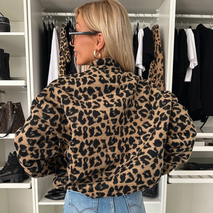 Damen Oversized Leopardmuster Mantel Drune