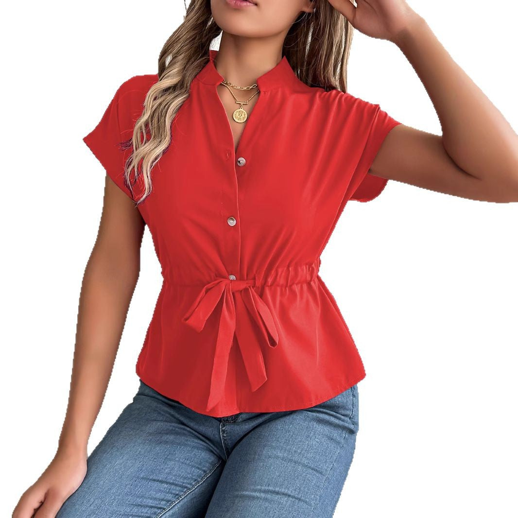 Damen Blusenshirt mit tailliertem Schnitt und kurzen Ärmeln Drune
