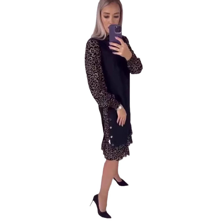 Damen Elegantes Kleid mit einzigartigen Rüschendetails und Knopfverzierung Drune