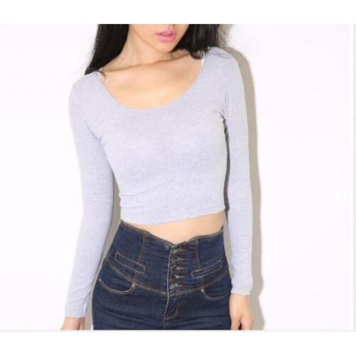 Damen Cropped Langarmshirt mit rundem Ausschnitt und schmalem Schnitt Drune
