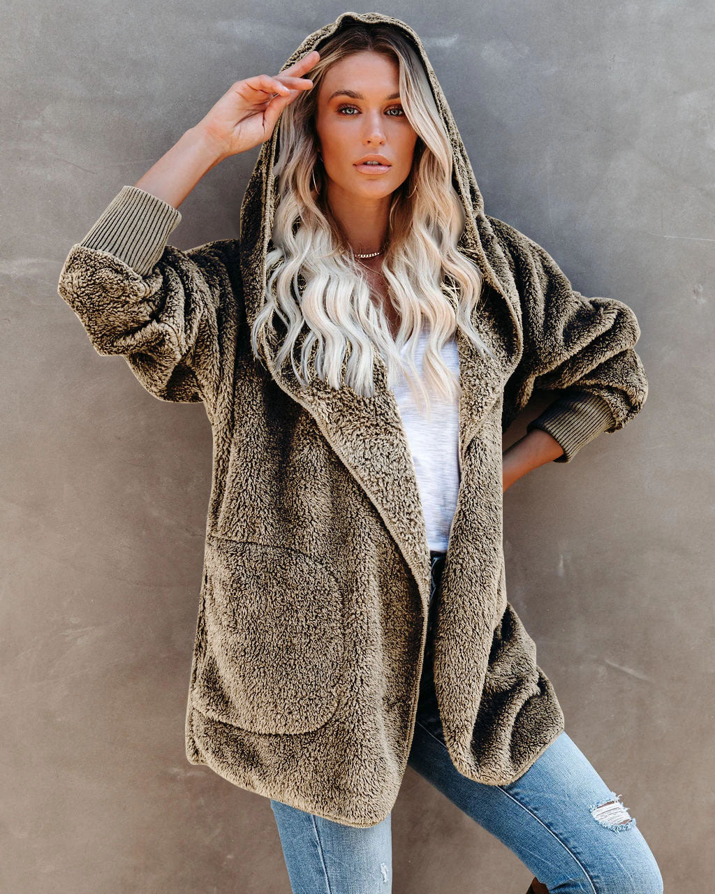 Damen Kuschelige Hoodie Jacke Drune