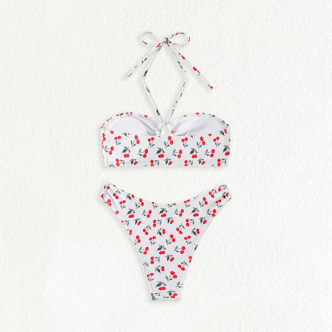 Damen Bandeau-Bikini-Set mit verspieltem Kirschmuster Drune
