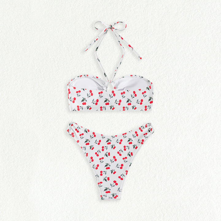 Damen Bandeau-Bikini-Set mit verspieltem Kirschmuster Drune