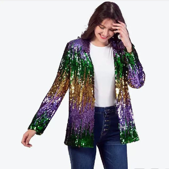Damen Glitzernde Paillettenjacke mit offenem Schnitt und langem Arm Drune