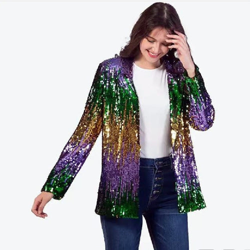 Damen Glitzernde Paillettenjacke mit offenem Schnitt und langem Arm Drune