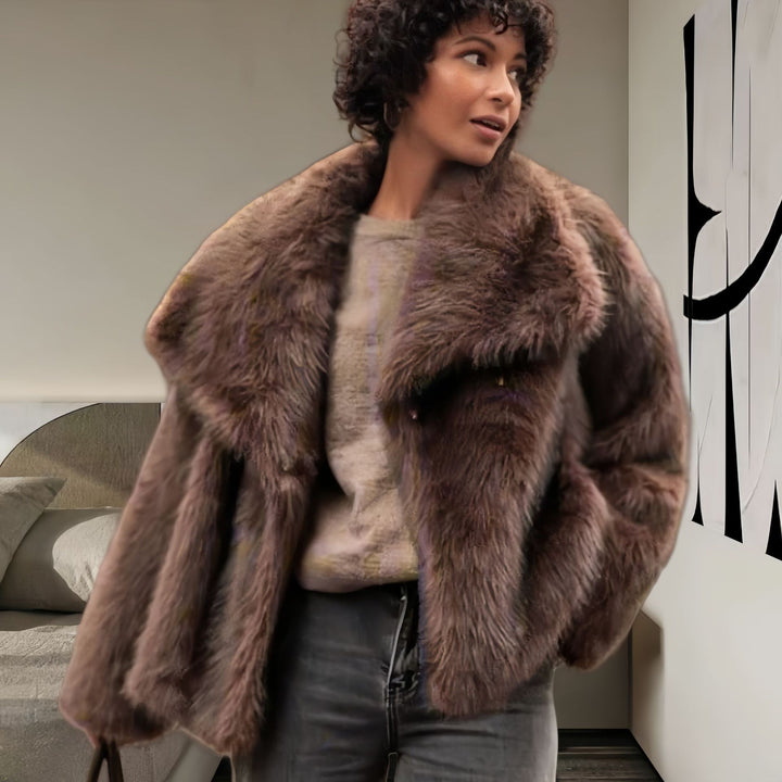Damen Luxuriöse Kunstpelzjacke mit breitem Kragen Drune