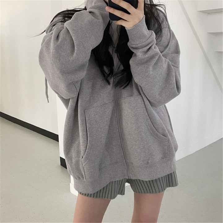Drune Zip-up Oversized Solid Pocket Hooded Langarm Lose Baseball Jacke