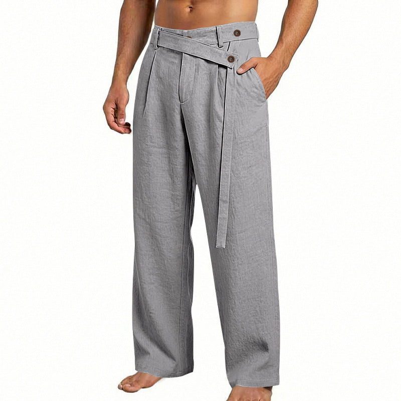 Herren nan weite Leinenhose mit Wickelbund, hoher Taille und legerem Bein Drune