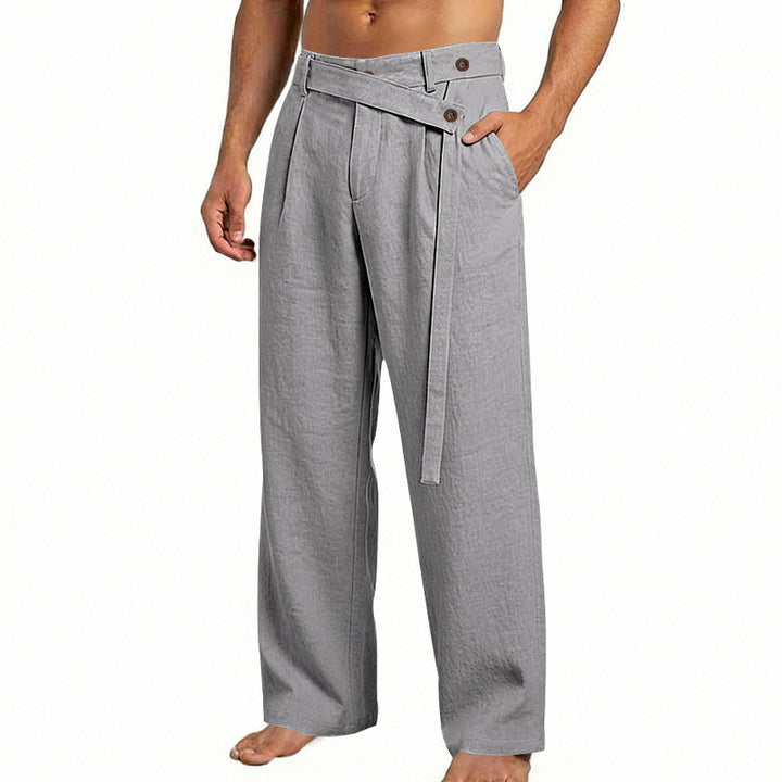 Herren nan weite Leinenhose mit Wickelbund, hoher Taille und legerem Bein Drune