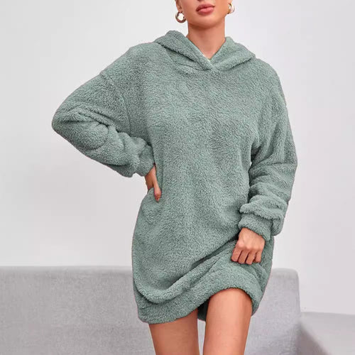 Damen Kuscheliger Oversize-Hoodiekleid aus weichem Fleece Drune