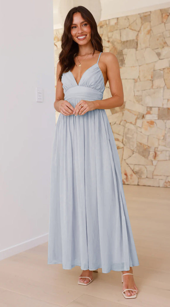 Damen Maxikleid mit Schmalen Spaghetti-Trägern und Elegantem Wickel-Design Drune