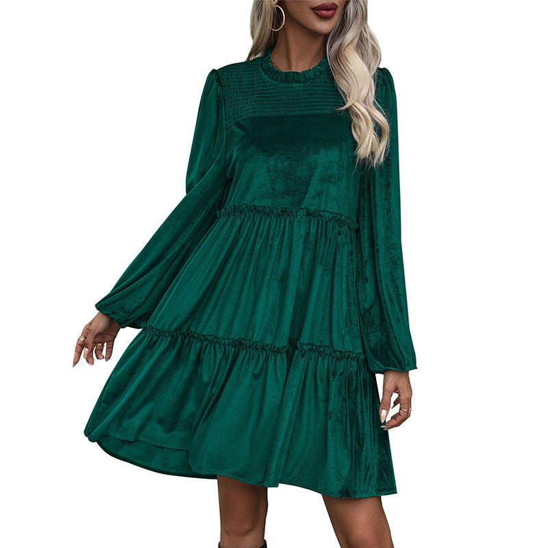 Damen lässiges Midikleid mit voluminösen Rüschen und elegantem Bund Drune