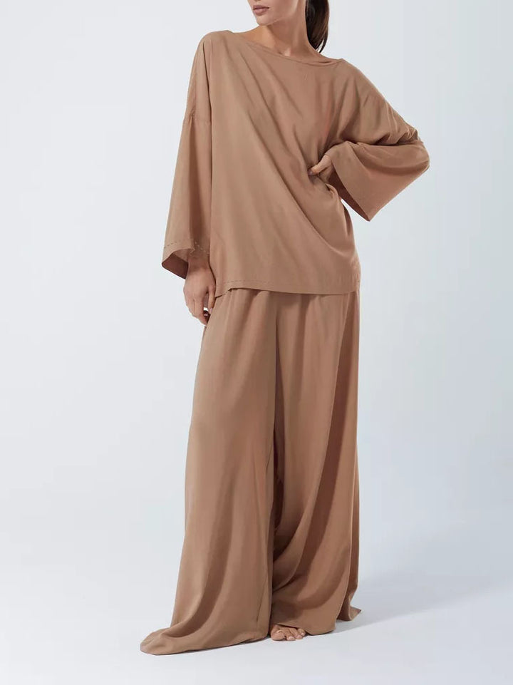 Damen Luftiges Lounge-Set mit weitem Oberteil und eleganten Palazzo-Hosen Drune