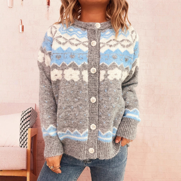 Damen kuschelige Strickjacke mit festlichem Norweger-Muster Drune