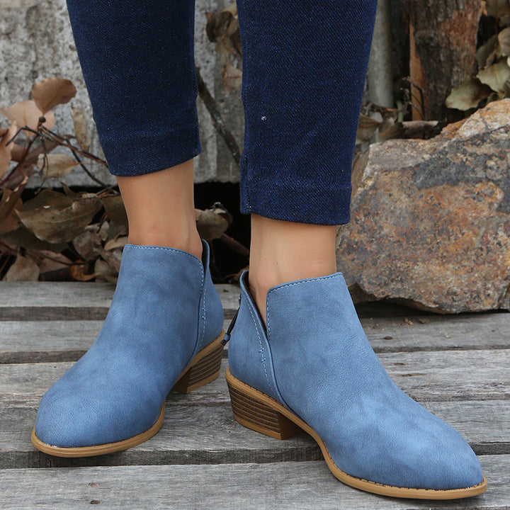 Damen nan V‑Cut Ankleboots aus softem Microvelours mit gestapeltem Blockabsatz und ergonomischem Komfortfußbett Drune