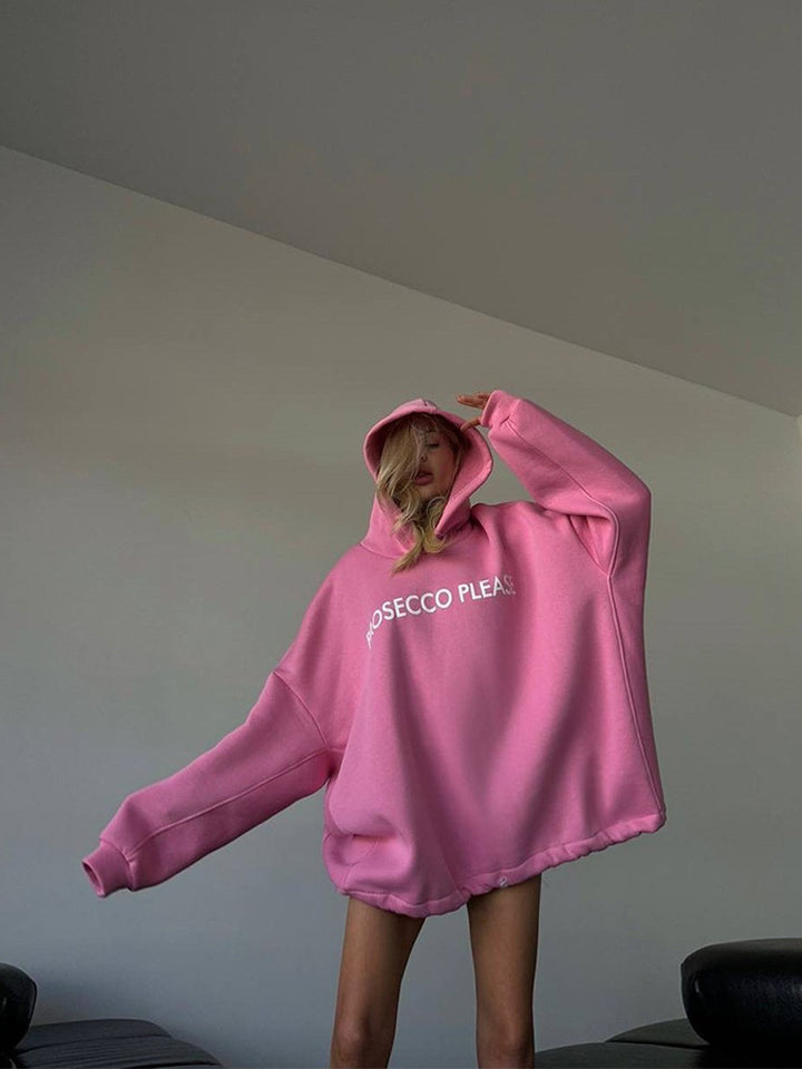 Damen Lässiger Oversized-Hoodie mit Kordelzug und Rippbündchen Drune