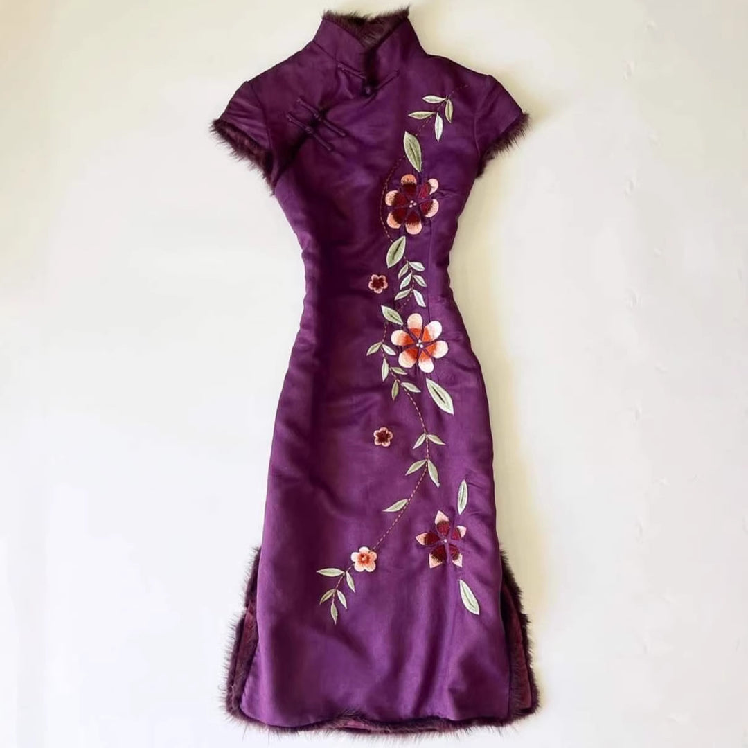 Damen Elegant besticktes Chiffon-Kleid Drune