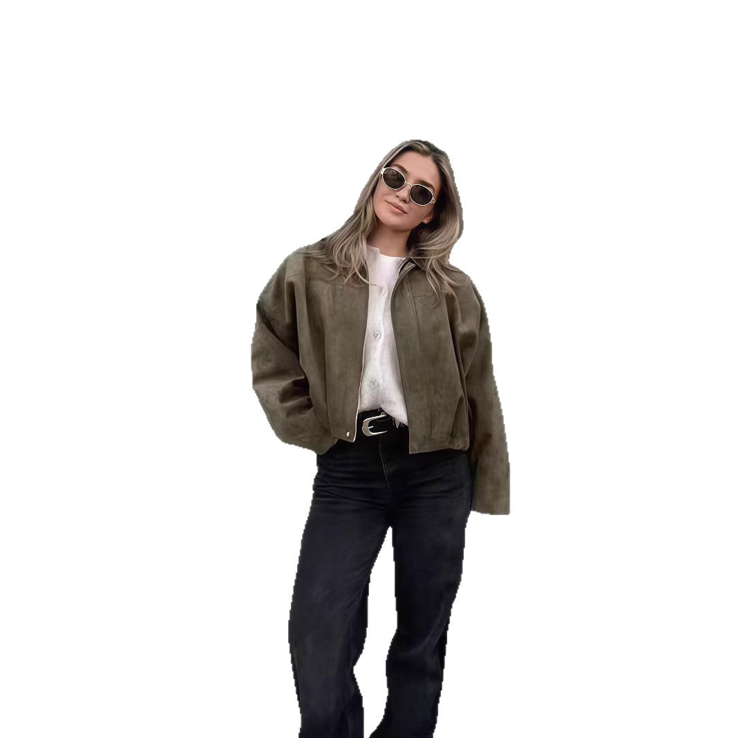 Damen Oversized Freizeitjacke aus hochwertigem Wildlederimitat mit dekorativen Details Drune