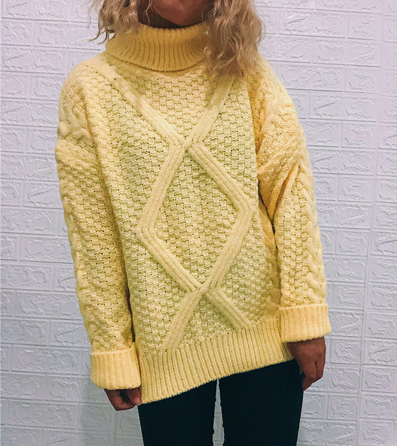 Damen Grobstrickpullover mit modischem Zopfmuster und hohem Kragen Drune