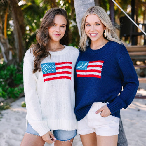 Damen trendiger Pullover mit USA-Flaggenstickerei aus luftiger Baumwolle Drune