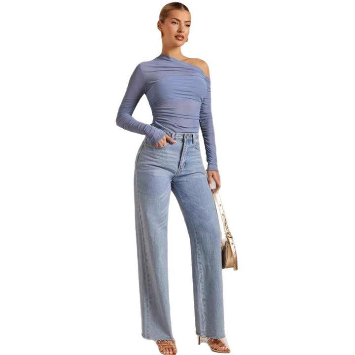 Damen Asymmetrischer Body mit Raffungen und langen Ärmeln Drune