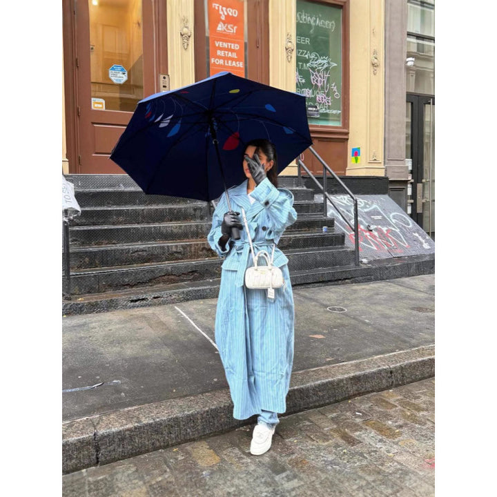 Damen Trenchcoat mit gestreiftem Design und Bindegürtel Drune