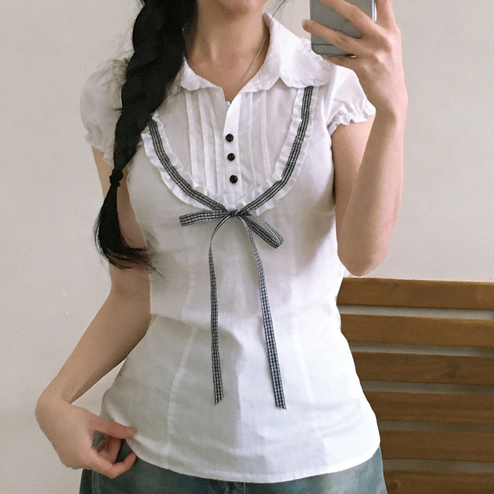 Damenbluse mit Rüschendetails und kontrastierendem Halsband Drune