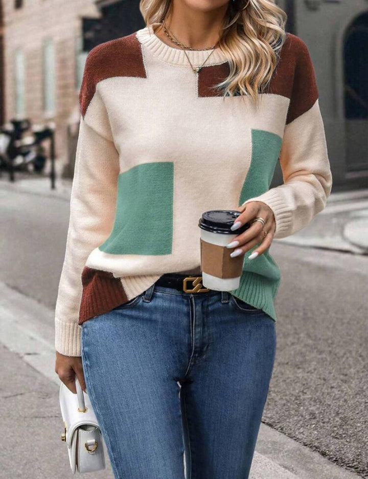 Damen modischer Pullover mit geometrischem Muster und stylischem Schnitt Drune