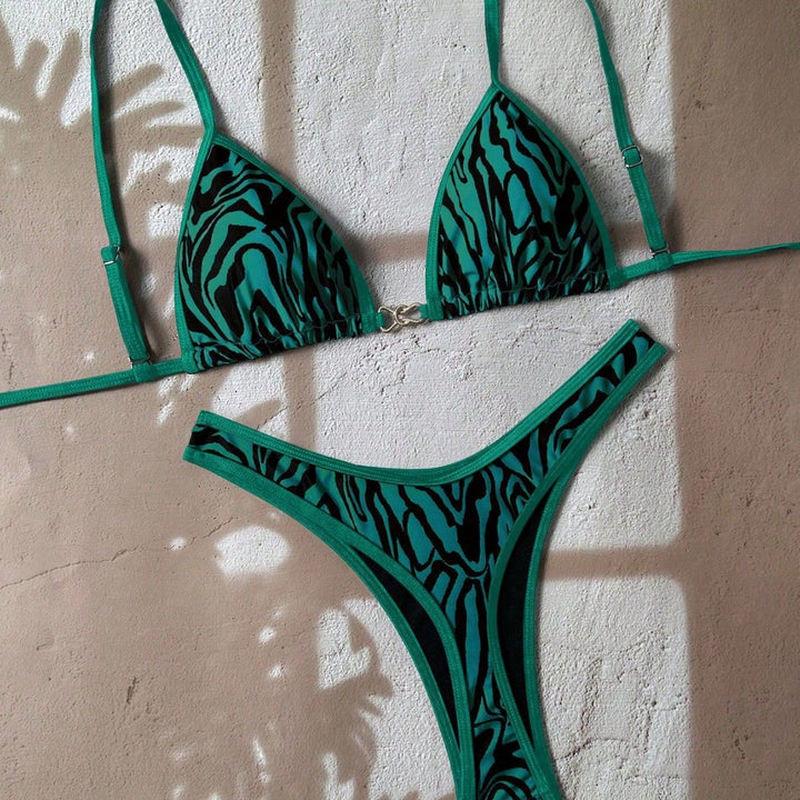 Damen verstellbarer Triangel-Bikini mit floraler Einfassung Drune