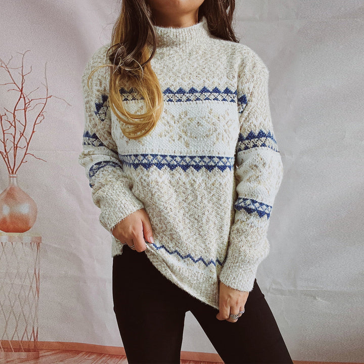 Damen Strickpullover mit geometrischem Muster und hohem Kragen Drune
