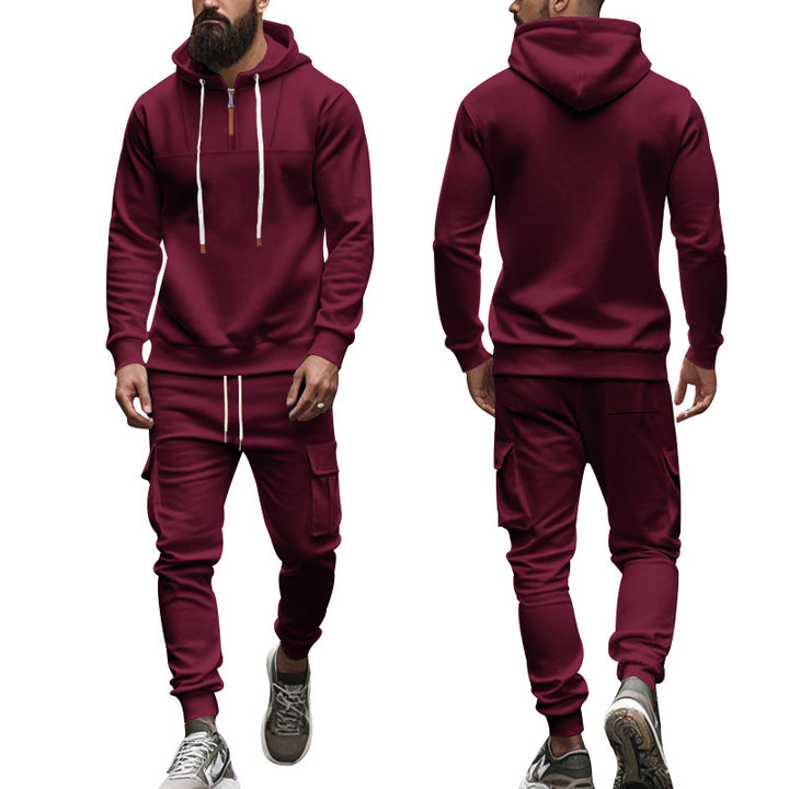 Herren nan Cargo-Joggingset mit Halbzip-Kapuzenpullover und Kordelbund-Cargohose Drune
