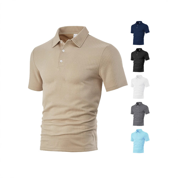 Herren nan körperbetontes Kurzarm-Polo aus elastischem Jacquardstrick mit Hemdkragen Drune