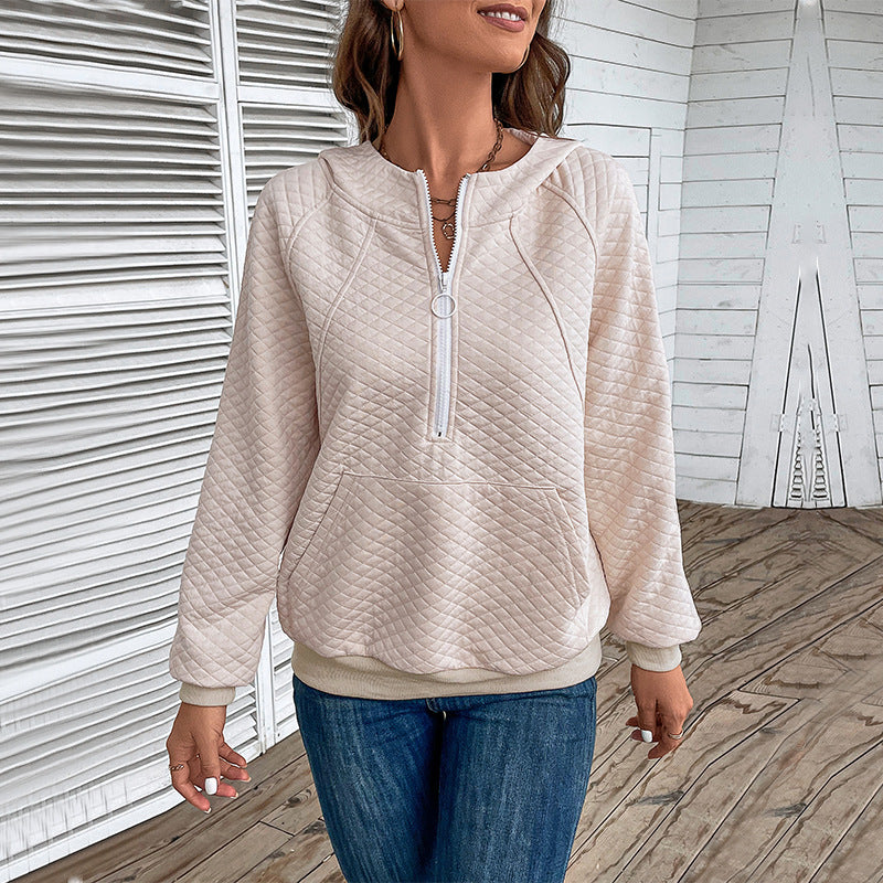 Damen modischer Sweatpullover mit Reißverschluss und Piqué-Muster Drune