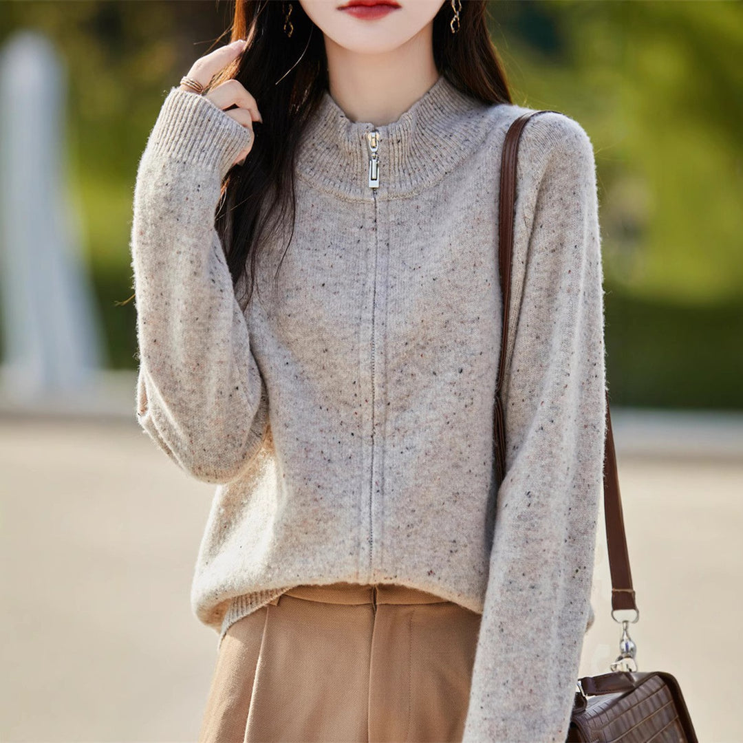 Damen kuscheliger Zip-Pullover mit hohem Kragen und feiner Struktur Drune