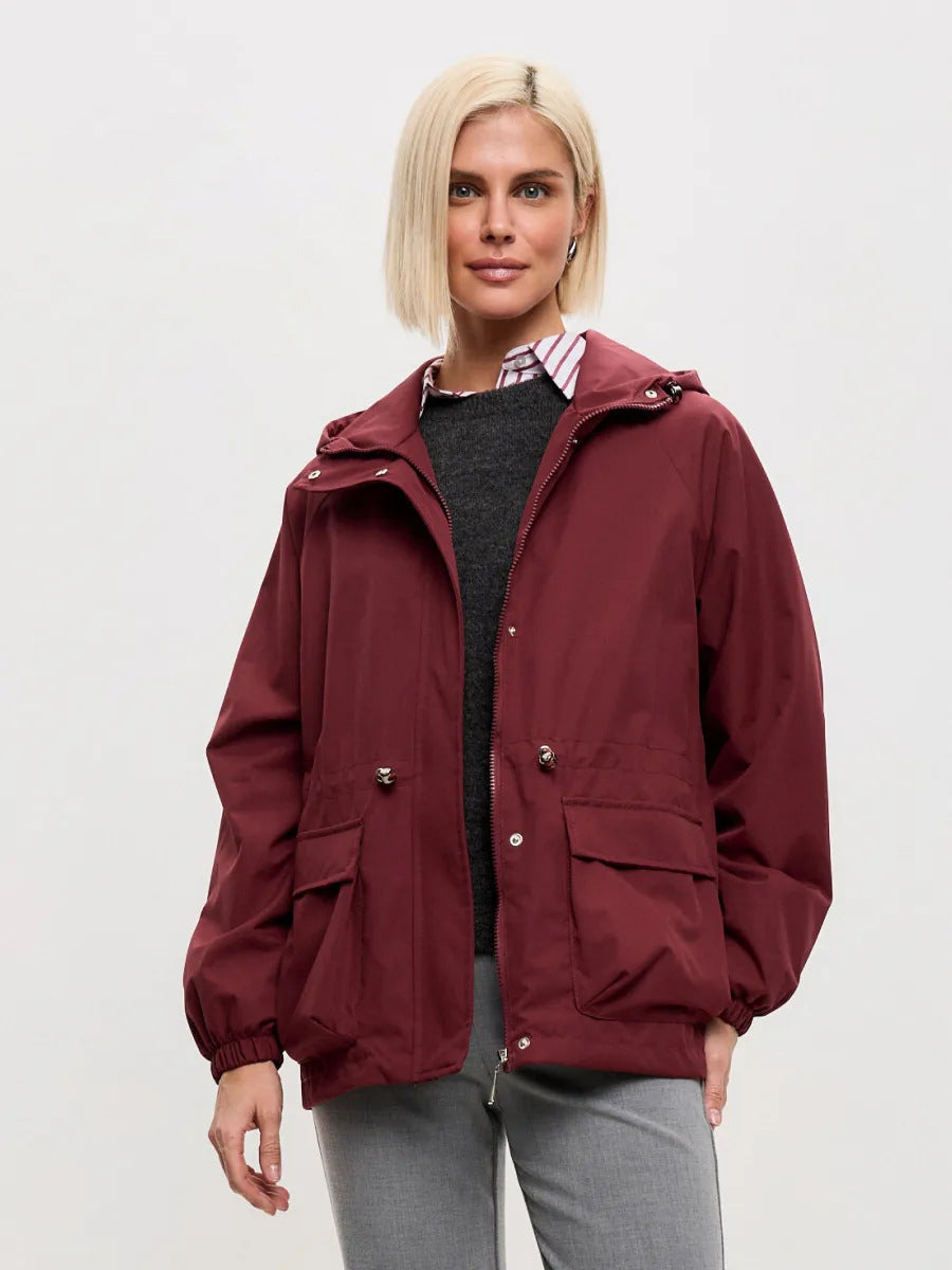 Damen leichte Windjacke mit verstellbarem Taillenzug und praktischen Taschen Drune