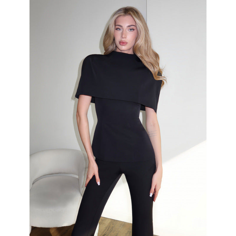 Damen Elegantes Oberteil mit asymmetrischem Kragen und figurbetontem Schnitt Drune