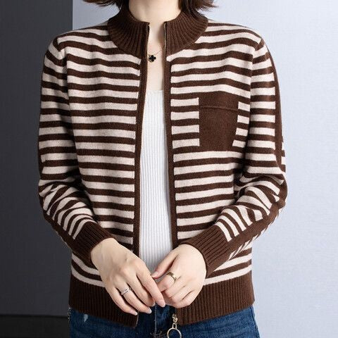 Damen Strickjacke mit Stehkragen und Reißverschluss Drune