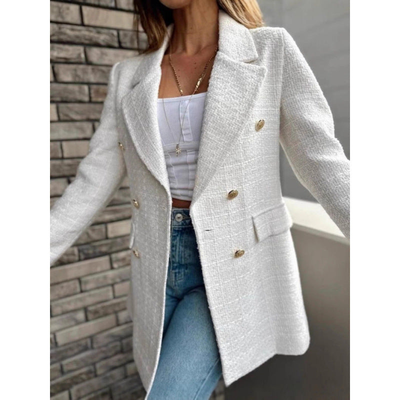 Damen Eleganter Blazer mit doppelter Knopfleiste und strukturiertem Stoff Drune