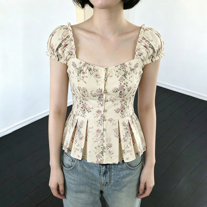 Damenbluse mit floralem Design und Rüschenärmeln Drune