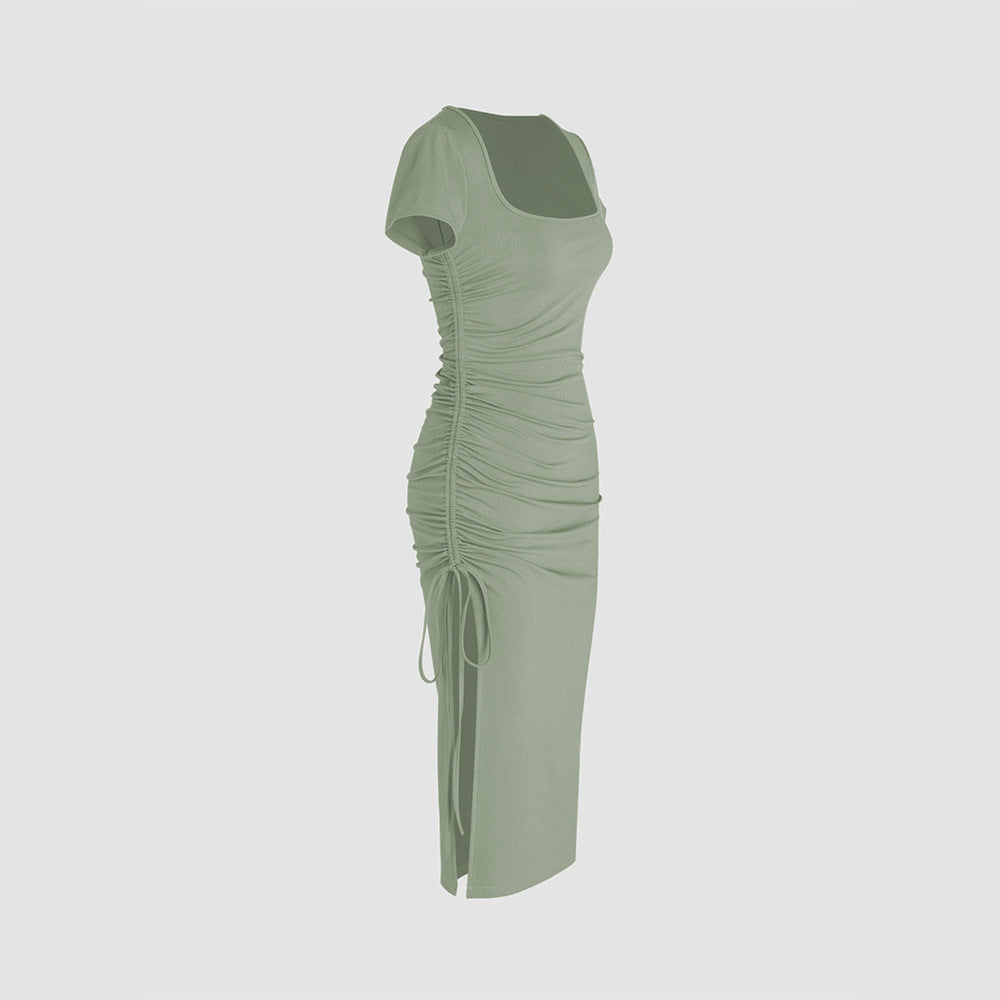 Damen Figurbetontes Midi-Kleid mit Seitenschlitz und Raffungsdetails Drune
