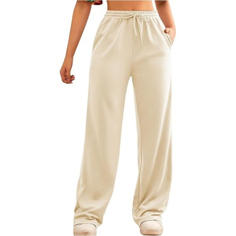 Damen nan weiter Highwaist Palazzo-Jogger mit elastischem Komfortbund, Kordelzug und seitlichen Eingrifftaschen Drune