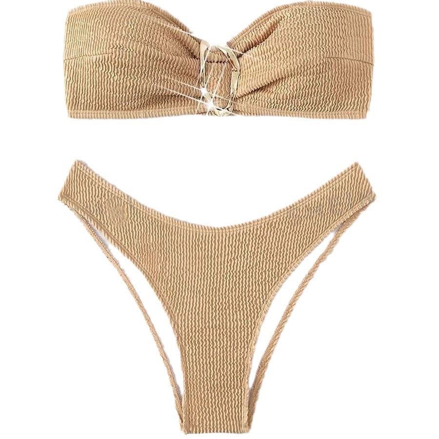 Damen Bandeau-Bikini mit modischem Knotendesign und elegantem Ringdetail Drune