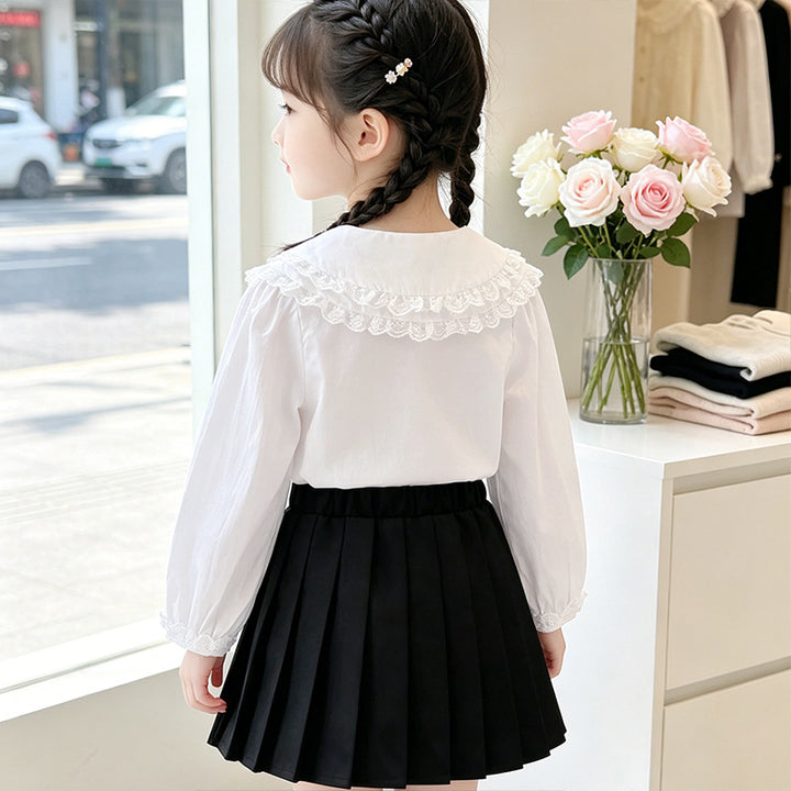 Damen elegante Bluse mit Spitzenkragen Drune