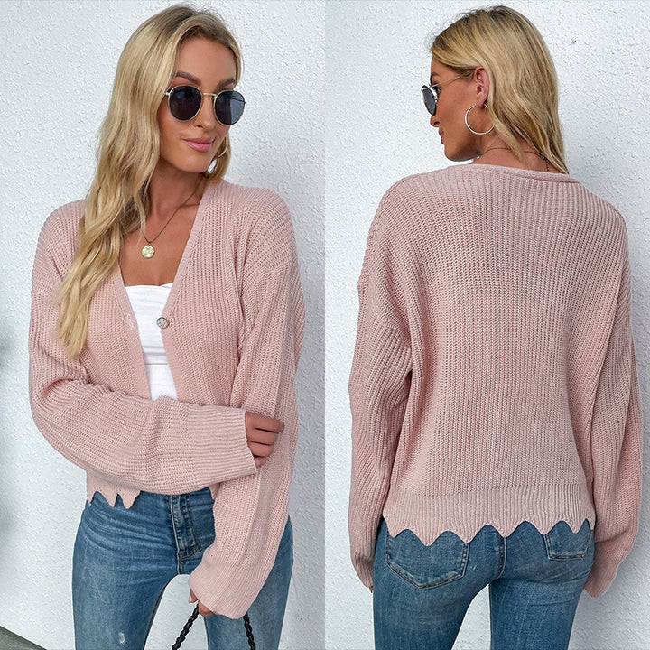 Damen kuschelige Strickjacke mit weitem Schnitt und Knopfdetail Drune