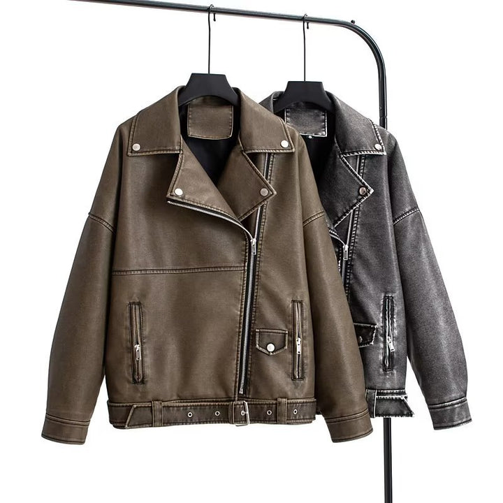 Damen Lässige Bikerjacke aus robustem Denim mit kontrastierenden Nähten und praktischen Taschen Drune